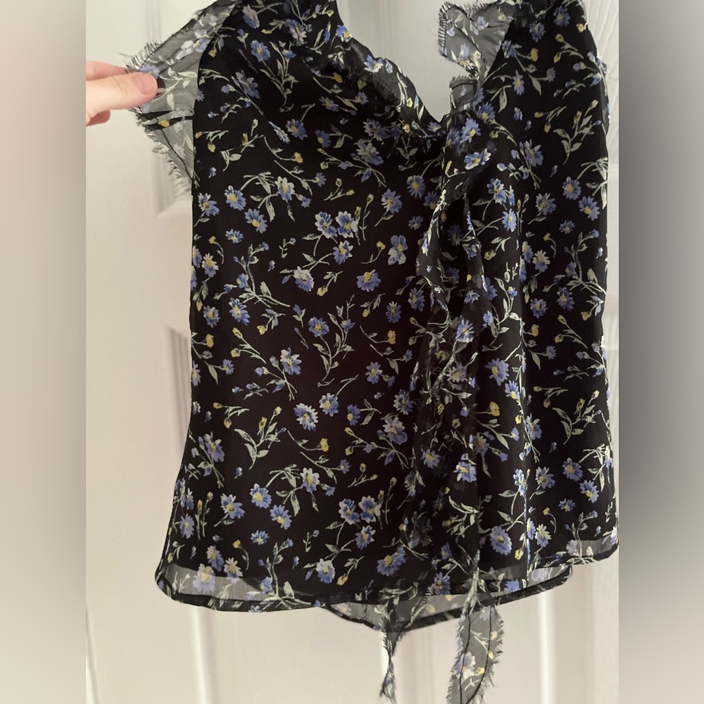 TOPSHOP Ruffle Halter Top In Blue Ditsy Floral-Multi - Picture 3 of 5